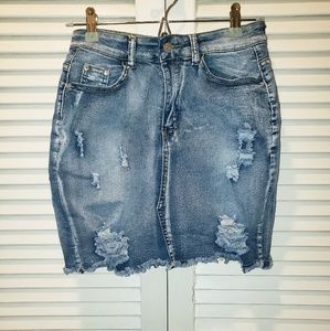 Nasty Gal Distressed Denim Mini Skirt